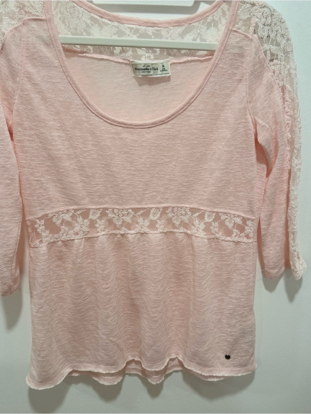 Abercrombie & Fitch Pale Pink Lace-Trim Scoop Neck Top